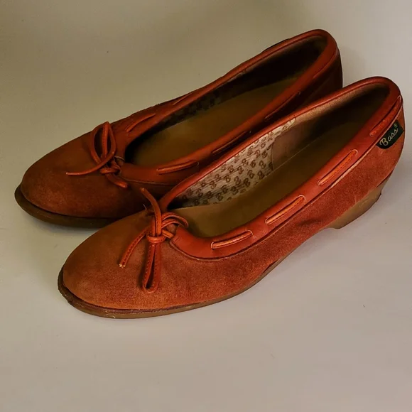 Indian Summer Vintage Orange Leather Suede Wedge Heels with Lacing - Picture 7 of 15